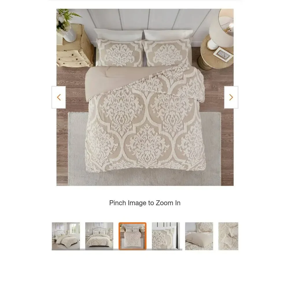 Aeriela 5-Piece Taupe King/Cal King Tufted Cotton Chenille Damask Comforter Set